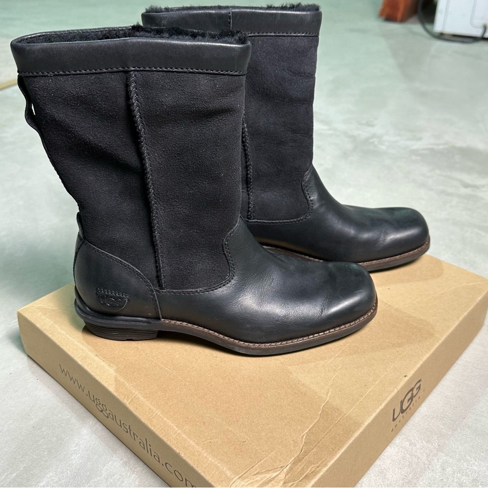 UGG Black Leather Mid-Calf Boots